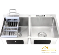 CHẬU RỬA CHÉN 2 HỘC ĐỀU CÓ KÈM CHỖ DẮT DAO THỚT 83X50CM C8350