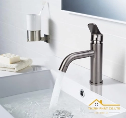 VÒI LAVABO NÓNG LẠNH INOX SUS 304 SƠN TĨNH ĐIỆN XÁM XOAY 360 ĐỘ MÃ 2013