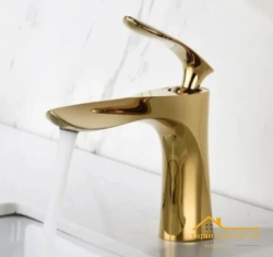 VÒI LAVABO NÓNG LẠNH ĐỒNG THAU MẠ PLATIUM VÀNG 18CM MÃ 768V2