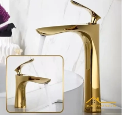 VÒI LAVABO NÓNG LẠNH ĐỒNG THAU MẠ PLATIUM VÀNG 30CM MÃ 768V3