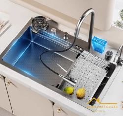 CHẬU RỬA CHÉN 1 HỘC VÒI THÁC NƯỚC, HIỂN THỊ NHIỆT ĐỘ INOX SUS 304 MÃ 9046INOX TN