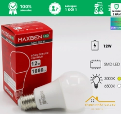 ĐÈN LED BULB TRÒN 12W E27 MAXBEN BE27-MB-A60L-12