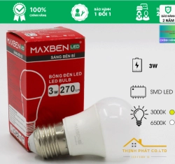 ĐÈN LED BULB TRÒN 3W E27 MAXBEN BE27-MB-A45-3