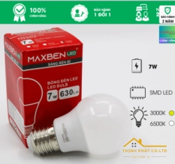 ĐÈN LED BULB TRÒN 7W E27 MAXBEN BE27-MB-A60-7