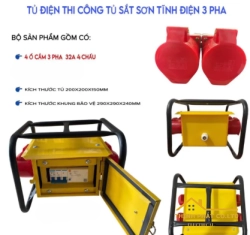 HỘP NGUỒN Ổ CẮM CÔNG NGHIỆP THI CÔNG 3 PHA 32A - 4 Ổ CẮM 4 CHẤU -TỦ ĐIỆN THI CÔNG XÁCH TAY