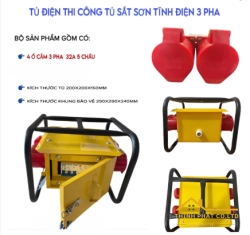 HỘP NGUỒN Ổ CẮM CÔNG NGHIỆP THI CÔNG 3 PHA 32A - 4 Ổ CẮM 5 CHẤU -TỦ ĐIỆN THI CÔNG XÁCH TAY