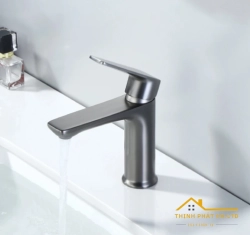 VÒI LAVABO NÓNG LẠNH ĐỒNG THAU SƠN TĨNH ĐIỆN XÁM 16CM S723