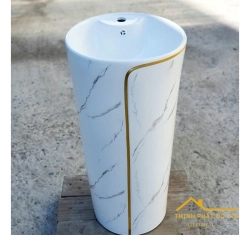 LAVABO TRỤ ĐỨNG TRÒN TRẮNG VÂN MÂY CHỈ VÀNG SA5133