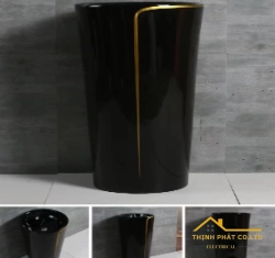 LAVABO TRỤ ĐỨNG TRÒN ĐEN CHỈ VÀNG SA5135
