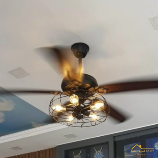 QUẠT TRẦN 5 CÁNH GỖ ĐÈN KHUNG CỔ ĐIỂN - QVIFA-07