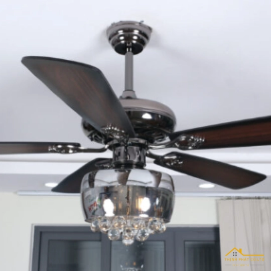 ĐÈN QUẠT TRẦN CÁNH GỖ PHA LÊ CỔ ĐIỂN - QVIFA-110