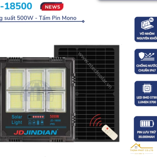 ĐÈN PHA NĂNG LƯỢNG MẶT TRỜI 500W JD-18500 JINDIAN