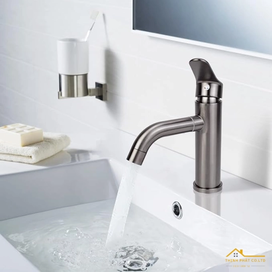 VÒI LAVABO NÓNG LẠNH INOX SUS 304 SƠN TĨNH ĐIỆN XÁM XOAY 360 ĐỘ MÃ 2013