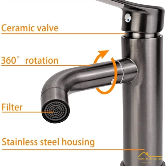 VÒI LAVABO NÓNG LẠNH INOX SUS 304 SƠN TĨNH ĐIỆN XÁM XOAY 360 ĐỘ MÃ 2013