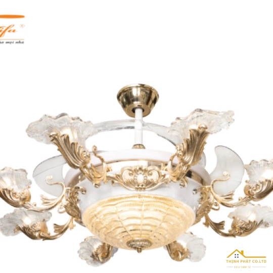 QUẠT TRẦN GIẤU CÁNH ĐÈN CHÙM PHA LÊ SANG TRỌNG - QVIFA-24