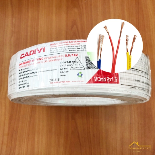Dây cáp điện đôi mềm VCmd 2x1.5 - 0,6/1kV - Cadivi