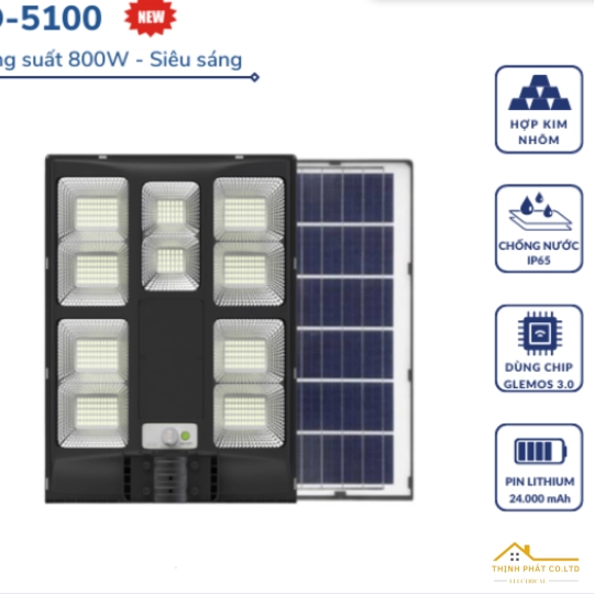 ĐÈN ĐƯỜNG NĂNG LƯỢNG MẶT TRỜI LIỀN THỂ 800W JINDIAN JD-5100