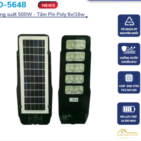 ĐÈN ĐƯỜNG NĂNG LƯỢNG MẶT TRỜI LIỀN THỂ 500W JINDIAN JD-5648