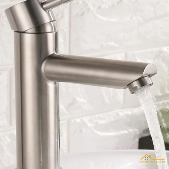 VÒI LAVABO NÓNG LẠNH INOX SUS 304 THÂN TRÒN 18CM MÃ 717