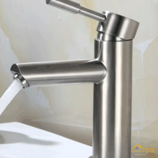VÒI LAVABO NÓNG LẠNH INOX SUS 304 THÂN TRÒN 18CM MÃ 717