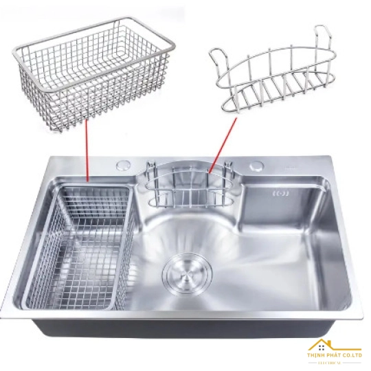 CHẬU RỬA CHÉN 1 HỘC KHUYẾT GIỮA INOX SUS 304 MÃ 7546K