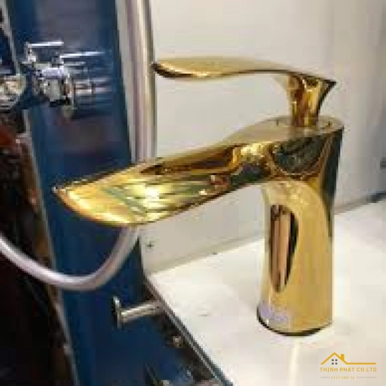 VÒI LAVABO NÓNG LẠNH ĐỒNG THAU MẠ PLATIUM VÀNG 18CM MÃ 768V2