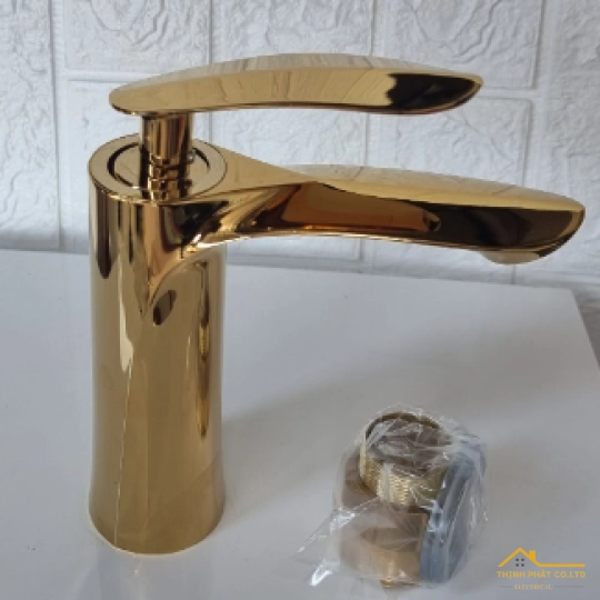 VÒI LAVABO NÓNG LẠNH ĐỒNG THAU MẠ PLATIUM VÀNG 18CM MÃ 768V2