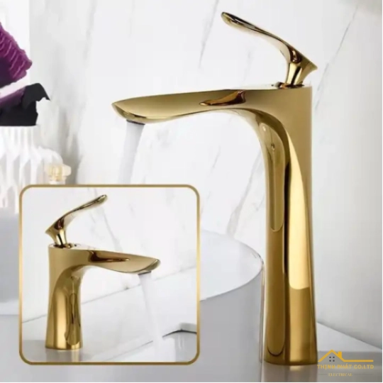 VÒI LAVABO NÓNG LẠNH ĐỒNG THAU MẠ PLATIUM VÀNG 30CM MÃ 768V3