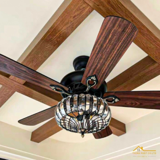 ĐÈN QUẠT TRẦN CÁNH GỖ CỔ ĐIỂN QVIFA - 85