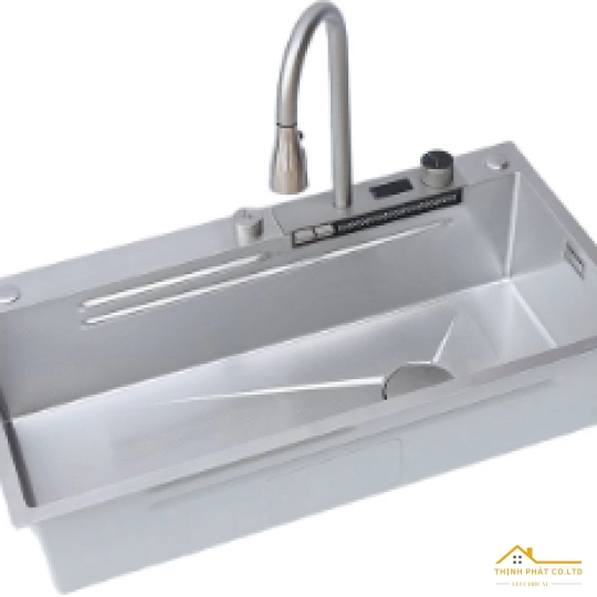 CHẬU RỬA CHÉN 1 HỘC VÒI THÁC NƯỚC, HIỂN THỊ NHIỆT ĐỘ INOX SUS 304 MÃ 9046INOX TN