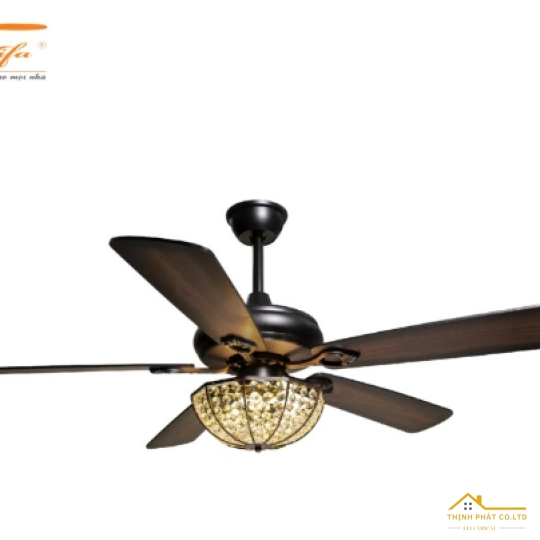 ĐÈN QUẠT TRẦN CÁNH GỖ ĐÈN CHÙM PHA LÊ CỔ ĐIỂN - QVIFA-92