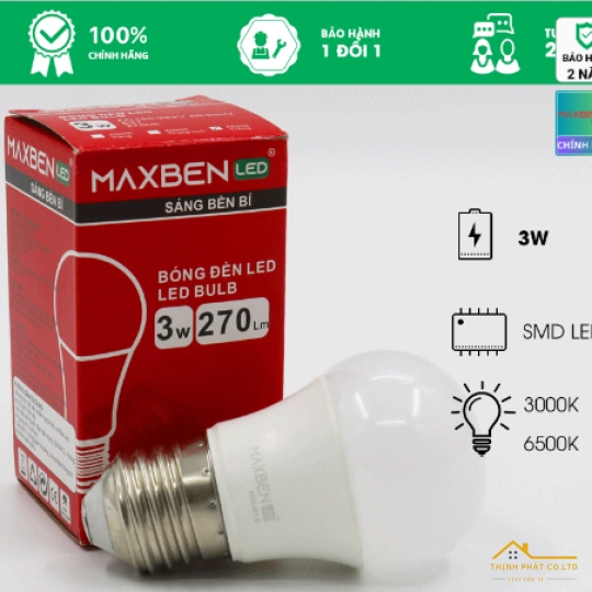 ĐÈN LED BULB TRÒN 3W E27 MAXBEN BE27-MB-A45-3