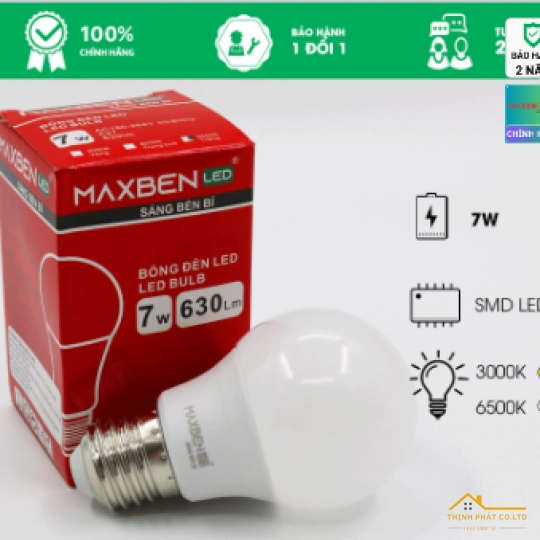 ĐÈN LED BULB TRÒN 7W E27 MAXBEN BE27-MB-A60-7