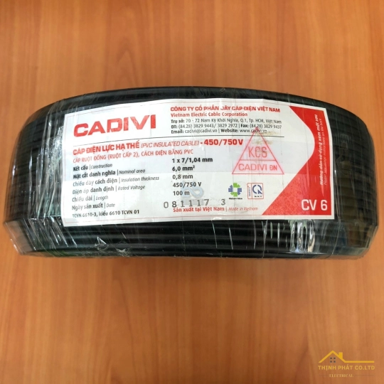 Dây điện 1 lõi Cadivi CV-6.0 mm² – 0.6/1KV