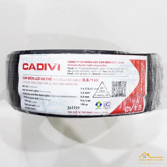 Dây điện 1 lõi Cadivi CV-1.5 mm² – 0.6/1KV