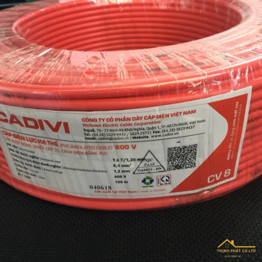Dây điện 1 lõi Cadivi CV-8.0 mm² – 600v
