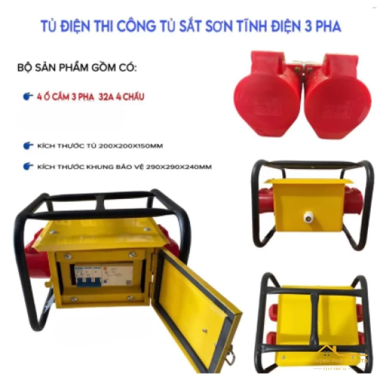 HỘP NGUỒN Ổ CẮM CÔNG NGHIỆP THI CÔNG 3 PHA 32A - 4 Ổ CẮM 4 CHẤU -TỦ ĐIỆN THI CÔNG XÁCH TAY