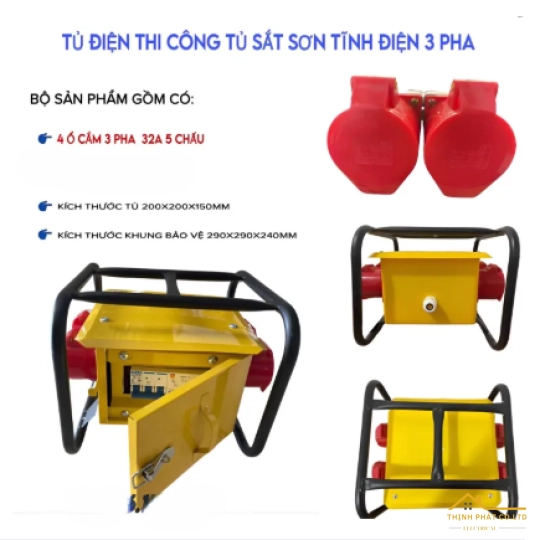 HỘP NGUỒN Ổ CẮM CÔNG NGHIỆP THI CÔNG 3 PHA 32A - 4 Ổ CẮM 5 CHẤU -TỦ ĐIỆN THI CÔNG XÁCH TAY