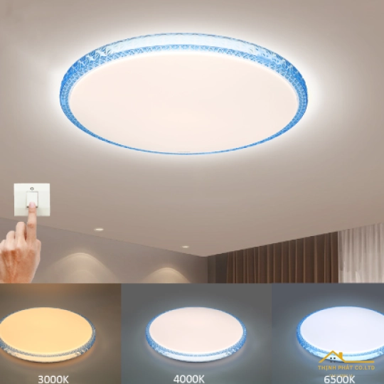 ĐÈN LED ỐP TRẦN PHA LÊ 3 MÀU 36W VIỀN XANH - KOSOOM - OP-KS-PLX-36-DM
