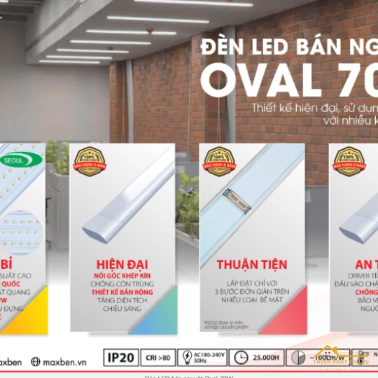 ĐÈN LED TUÝP BÁN NGUYỆT OVAL 1M2 - 60W MAXBEN BN-MB-OV60-1.2-T
