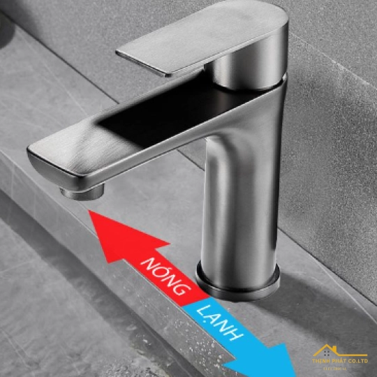 VÒI LAVABO NÓNG LẠNH ĐỒNG THAU SƠN TĨNH ĐIỆN XÁM 16CM S723