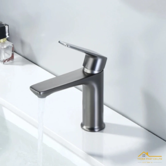 VÒI LAVABO NÓNG LẠNH ĐỒNG THAU SƠN TĨNH ĐIỆN XÁM 16CM S723