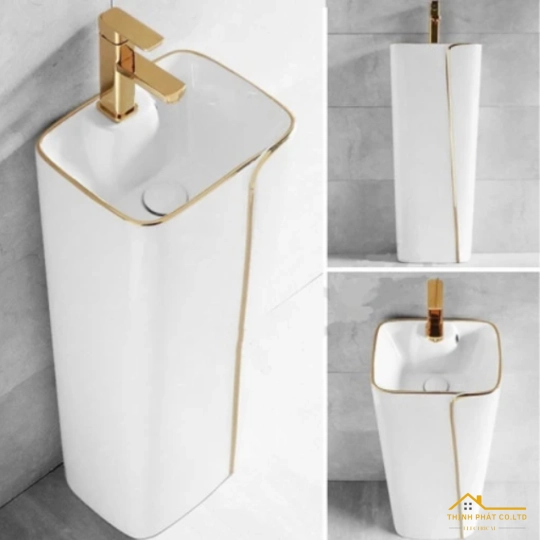 LAVABO TRỤ ĐỨNG VUÔNG TRẮNG CHỈ VÀNG SA5126