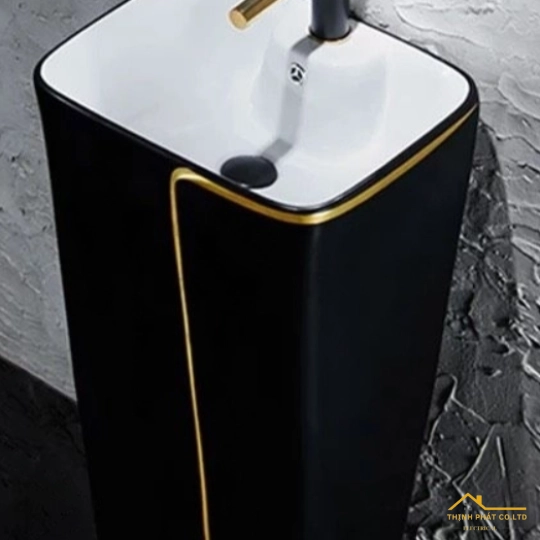 LAVABO TRỤ ĐỨNG VUÔNG ĐEN CHỈ VÀNG SA5127
