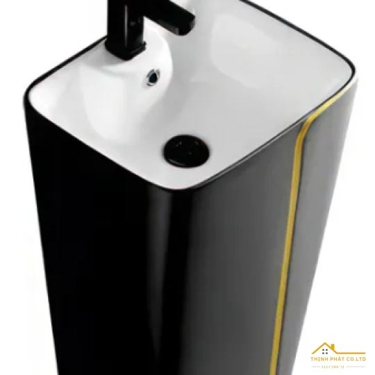 LAVABO TRỤ ĐỨNG VUÔNG ĐEN CHỈ VÀNG SA5127