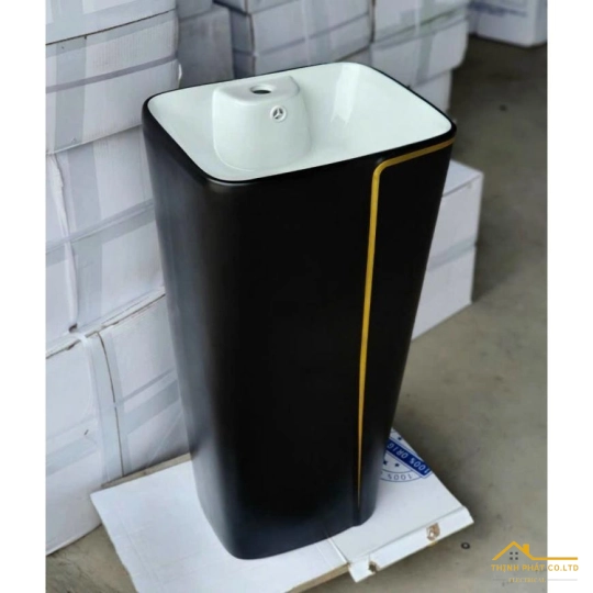 LAVABO TRỤ ĐỨNG VUÔNG ĐEN CHỈ VÀNG SA5127