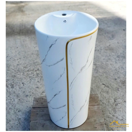 LAVABO TRỤ ĐỨNG TRÒN TRẮNG VÂN MÂY CHỈ VÀNG SA5133
