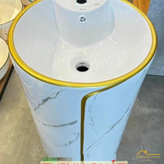 LAVABO TRỤ ĐỨNG TRÒN TRẮNG VÂN MÂY CHỈ VÀNG SA5133