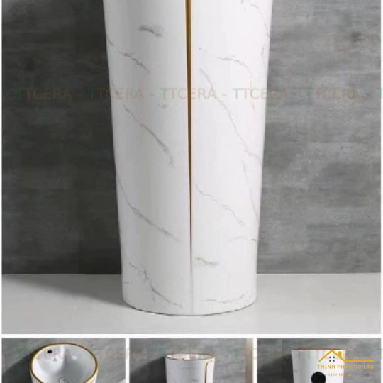 LAVABO TRỤ ĐỨNG TRÒN TRẮNG VÂN MÂY CHỈ VÀNG SA5133