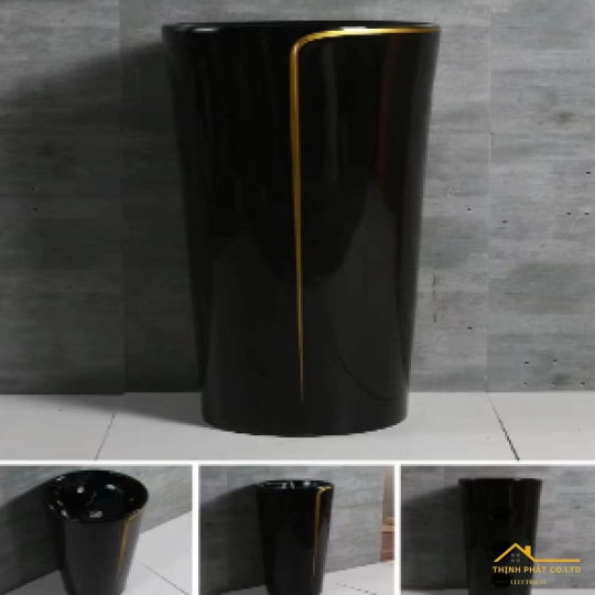 LAVABO TRỤ ĐỨNG TRÒN ĐEN CHỈ VÀNG SA5135